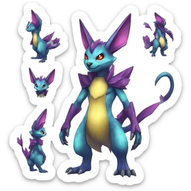Anthro Cool Edgy Legendary Colorful Shy Shiny Fakemon-Pokémon-Fantasy-Creature With Full Body Detailed High Quality sticker