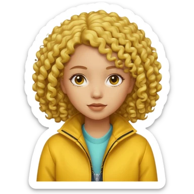 girl with yellow jacket, curly hair sticker