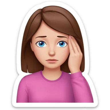 Facepalm woman brown hair blue eyes pink shirt  sticker