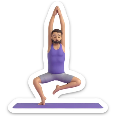 man doing tree pose yoga with one foot against inner thigh, hands in prayer position sticker