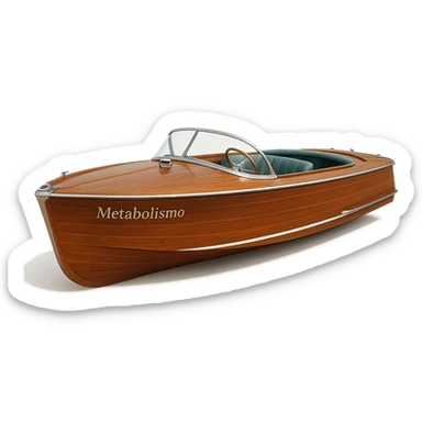 classic wooden boat on isolated white background with the word 'Metabolismo' engraved on the side, realistic style, sharp details, 4K resolution sticker