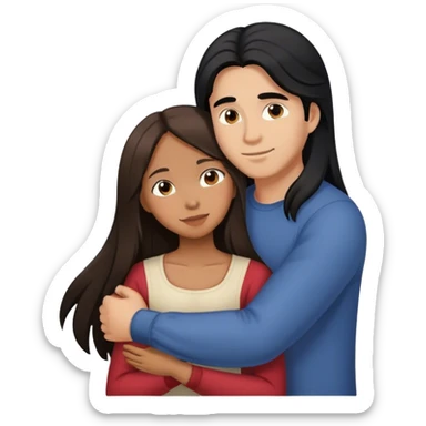 Guy with long black hair hugging Filipina girl with brown hair  sticker
