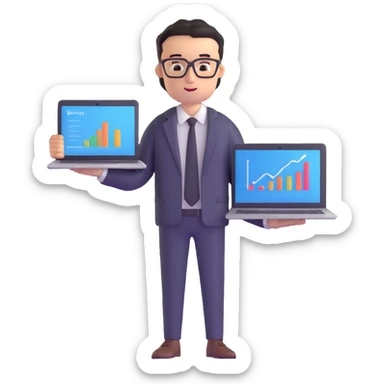 successful entrepreneur with laptop and business chart sticker