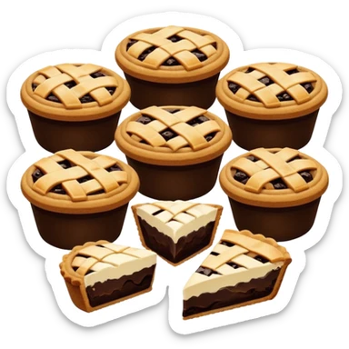 Baking community avatar in clean emoji-style illustration. Pies, cookies, and muffins grouped together, warm golden tones, simple shapes, flat design, high contrast, cozy and friendly. sticker