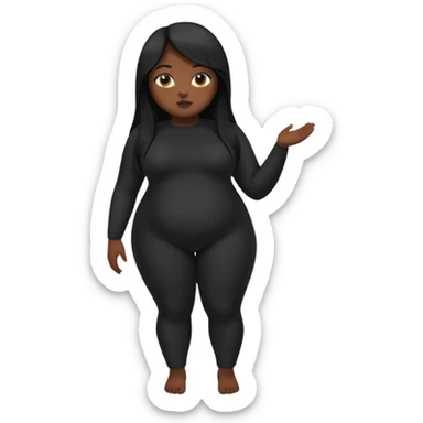 A fat dark skin girl with straight long hair and a dark body suit on sticker