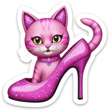 sassy cat in drag, high heels, glitter, expressive face sticker
