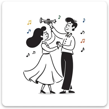 Colombian salsa dancing couple with musical notes, trumpet, and Colombian flag colors sticker