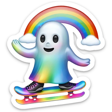 ghost emoji skating under a rainbow  sticker