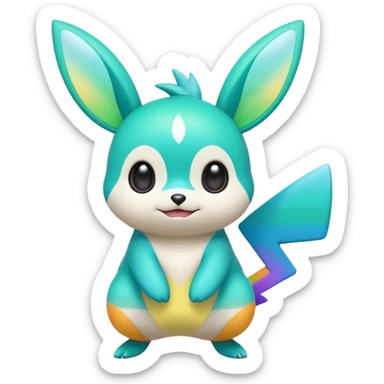 Rainbow-gradients Neon Green and Cyan white Emolga-Pichu-Victini-fusion sticker