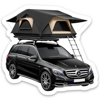 black Mercedes-Benz car with roof tent sticker