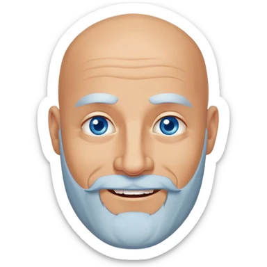 I am a 50 year old bald meditteranean man with a beard and blue eyes. I am quite zen typically, many people call me buddha and fluctuate between stern looks and cheeky smiles sticker