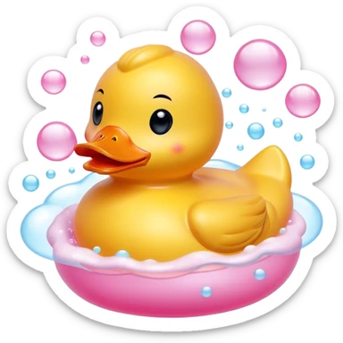 Yellow rubber duck in bubble bath with pink bubbles sticker