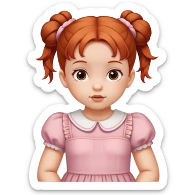 school baby girl   with reddish blunt hair with 2 buns dress sticker