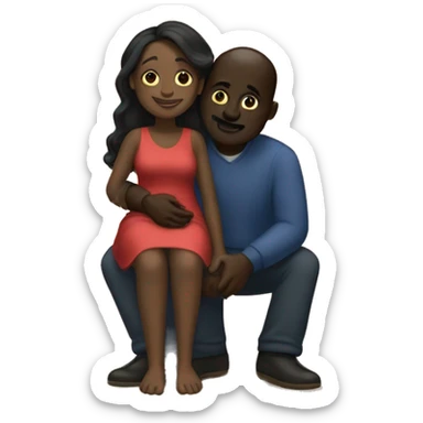 "dark skinned black woman sitting on the feet of a dark skinned man hugging her" sticker