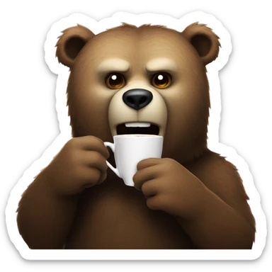 The evil bear is drinking coffee sticker