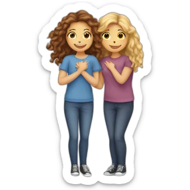 Hug two girlfriends one with straight hair and one with long curly hair  sticker