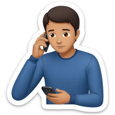 a man hunched over his cell phone, flat color icon style sticker
