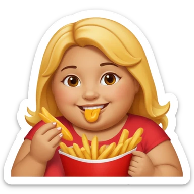 Fat Girl munching fries sticker