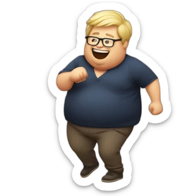 Fat blond man with glasses and a glass of red wine dancing like a drunk sticker