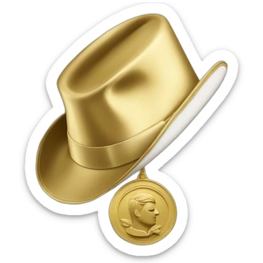 gold award with a hand holding Magritte's hat sticker