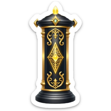 gothic obsidian pillar with golden details and a baroque and mystic atmosphere and glowing arcane sigils sticker