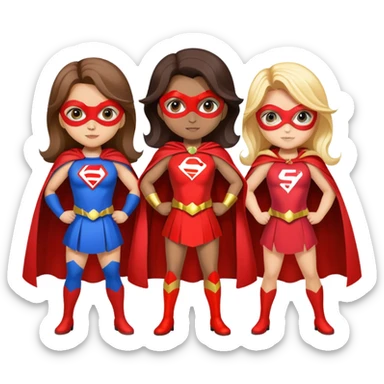 three superhero girls with capes and masks in different colors sticker