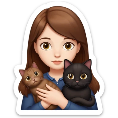 Brown-haired girl holding a fat black cat sticker
