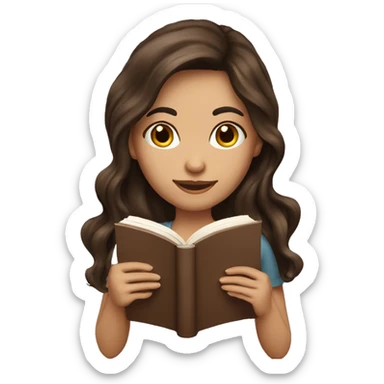 brunette long wavy hair woman love while holding and reading book sticker