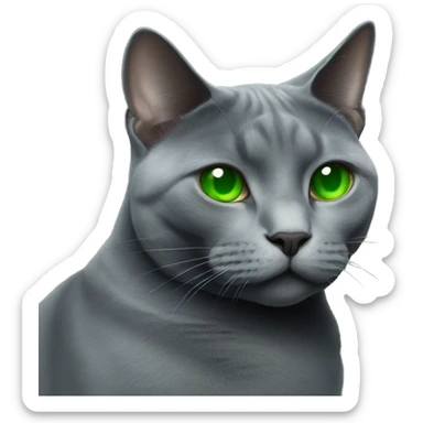 fat Russian blue cat green eyes smoking cigarette sticker