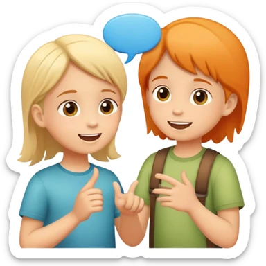 two children talking to each other, cheerful and friendly, with speech bubbles sticker
