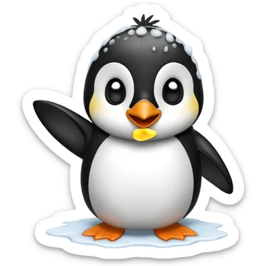Penguin being hit in the snow sticker