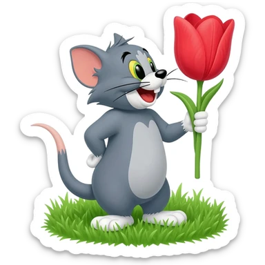 Mouse Jerry hold hand flower sticker