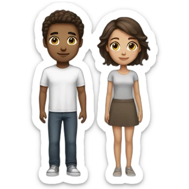 Small emoji mixed race couple brown hair brown eyes black and white sticker