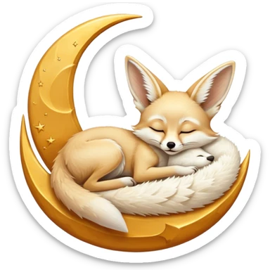 fennec sleeping on a moon sickle  sticker