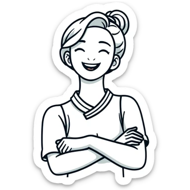 Arms crossed holding neck in awkward laughter womem sticker