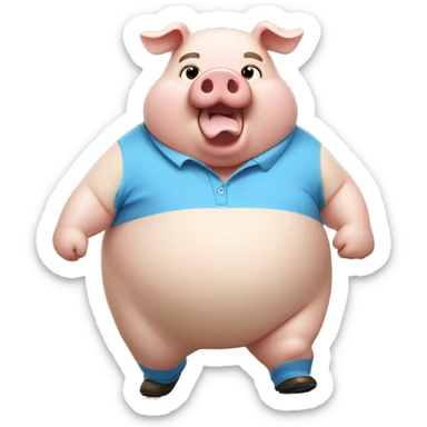 
fat pig dancing non-stop with light blue polo looking ahead sticker