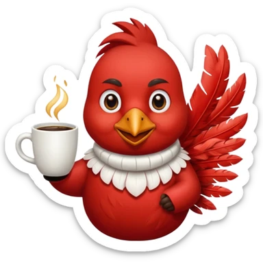Happy cardinal bird with a cup of coffee sticker
