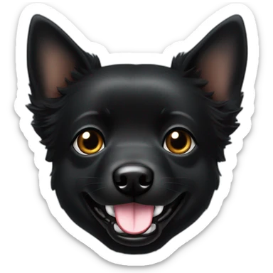 Black schipperke head with only black hair, mid length hair with tongue stuck out and dark brown eyes sticker