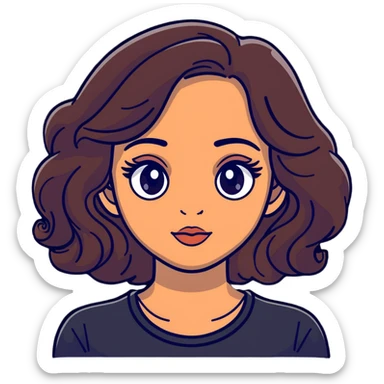 woman face with big eyes, medium skin tone, and dark wavy hair sticker