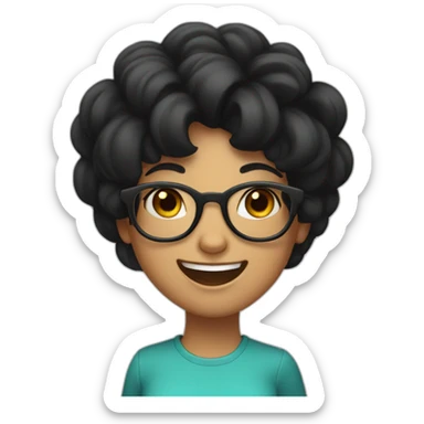 A girl with black hair wearing glasses and her eyes are big and laughing  sticker