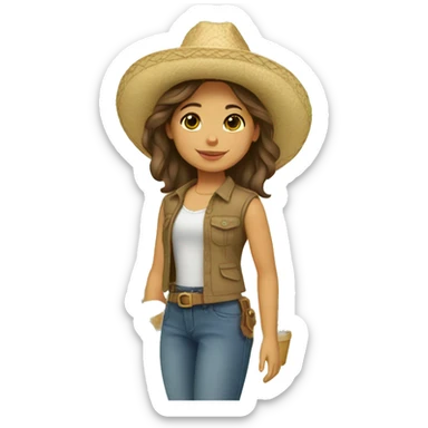 American Girl with brown hair wearing a sombrero holding plants sticker