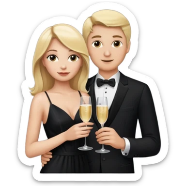 Blonde Woman, Long black slipdress, man black Cut,fly, Champagner glas sticker