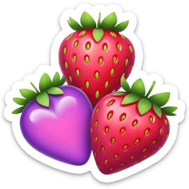 strawberries, pink and purple hearts sticker
