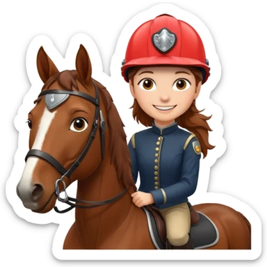 brown haired girl on a cheatnut hporse smiling' sticker