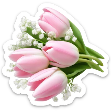 bouquet of light, pink tulips and babies breath ￼ sticker