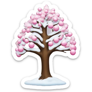 christian tree with snow and pink ornaments  sticker