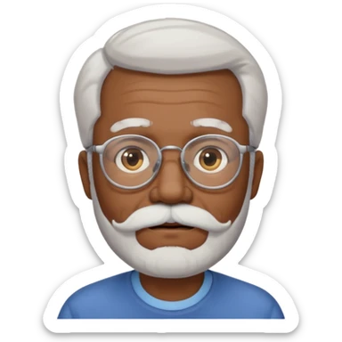 An elderly man emoji with medium-dark skin tone, white hair on the sides, glasses, light eyebrows, and a light white mustache and beard. sticker