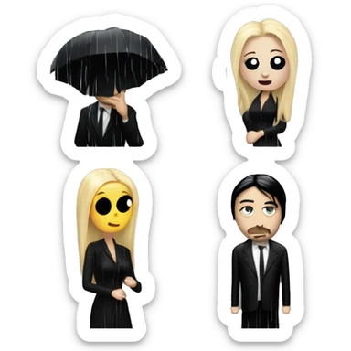 Realistic silkstone morticia addams kissing sweetly Kurt Cobain in the rain. sticker