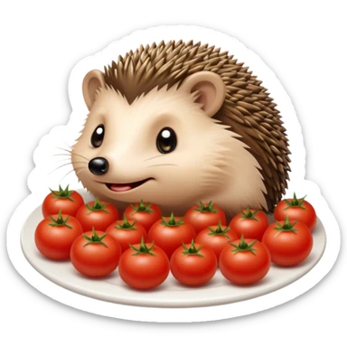 hedgehog crying and tomatoes in a plate sticker
