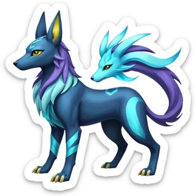 Shiny legendary epic viridescent Suicune-Anubis-Umbreon-Manectric-Luxray-Fakémon-fusion-animal-creature, full body  sticker